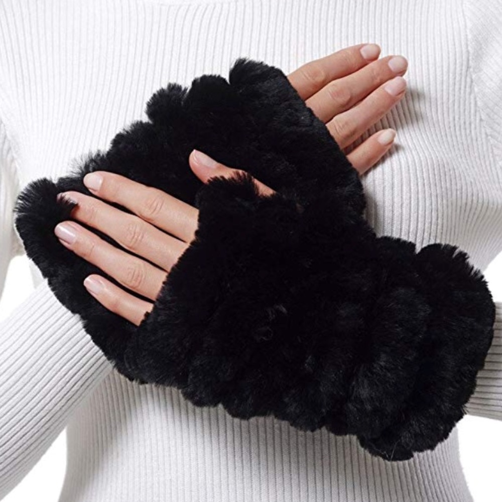 Host Pick ****Fur Gloves 100%Rabbit Fur Mittens - Picture 1 of 8